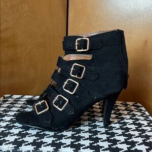 Beacon Black Suede Buckle High Heel Ankle Booties